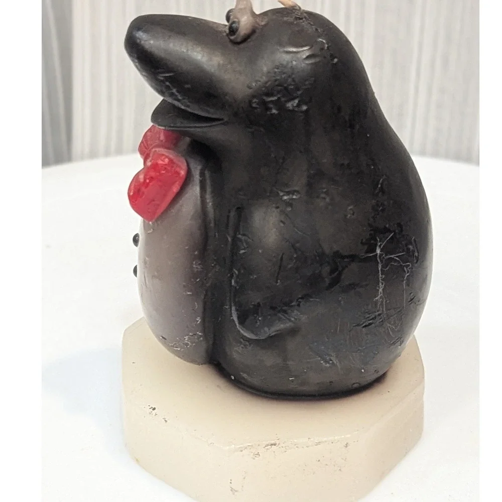 Northern Lights Vtg Wax Candle Penguin Figurine Red Bow Tie 3.5